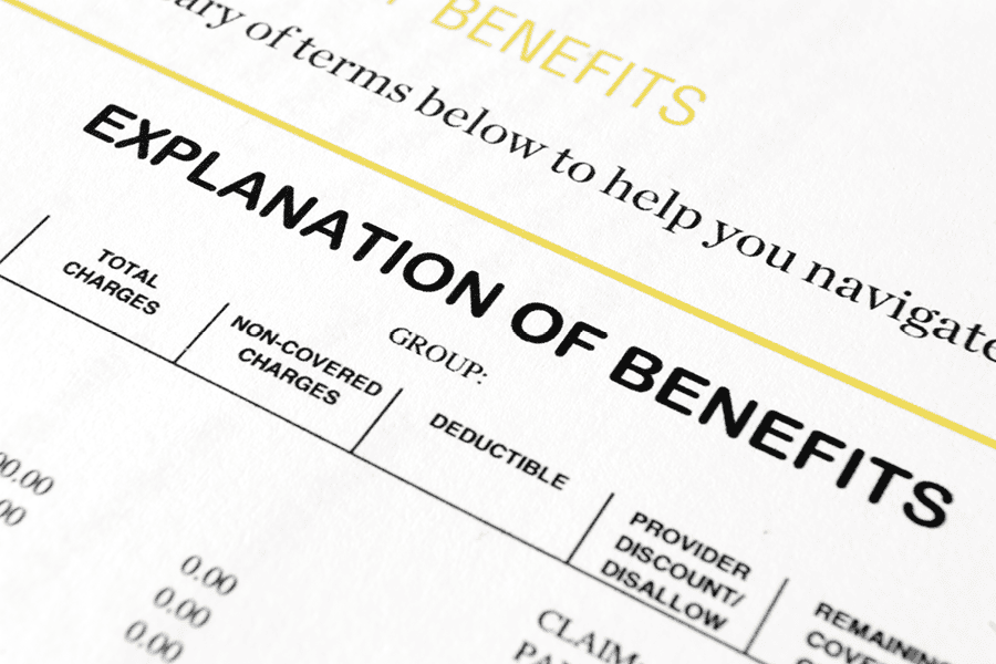 Explanation of benefits form.